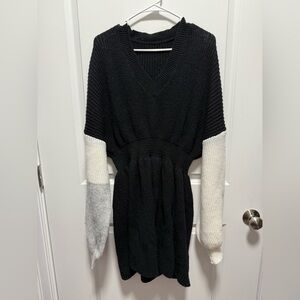 Black Knit Dress with Colorblock Sleeves